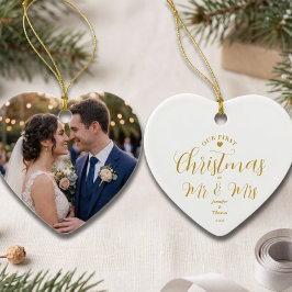 Pasgetrouwden Eerste Kerstmis Aangepaste Naam Aand Keramisch Ornament