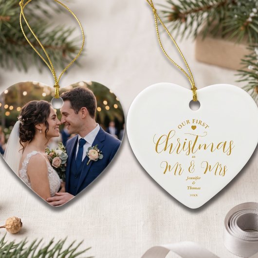 Pasgetrouwden Eerste Kerstmis Aangepaste Naam Aand Keramisch Ornament