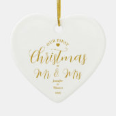 Pasgetrouwden Eerste Kerstmis Aangepaste Naam Aand Keramisch Ornament (Voorkant)