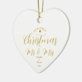 Pasgetrouwden Eerste Kerstmis Aangepaste Naam Aand Keramisch Ornament (Links)