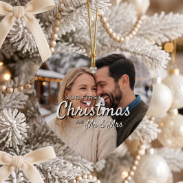 Pasgetrouwden Eerste Kerstmis Hartvormige Aandenke Keramisch Ornament