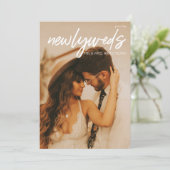 Pasgetrouwden W 3 Foto & Typografie Bruiloftsrecep Kaart (Staand voorkant)