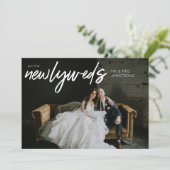 Pasgetrouwden W Horizontaal 3 Foto Bruiloftsrecept Kaart (Staand voorkant)