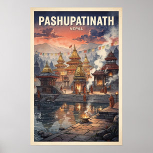 Pashupatinath Nepal Vintage Reisposter Poster