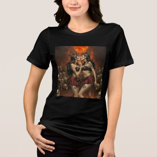 Pasión infernal: mujeres demoníacas besándose Tri-Blend shirt (Voorkant)