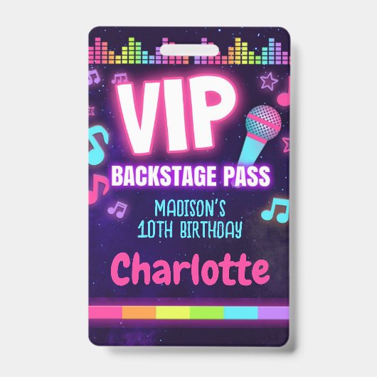 Pasje voor VIP-backstage voor Popster-verjaardag a Badge (Voorzijde)
