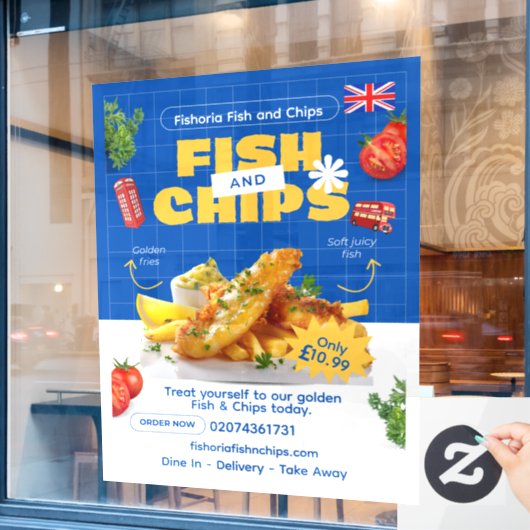 Pasmaak UK-editie Lekkere Fish & Chips-restaurant Raamsticker (Cafe Raam)