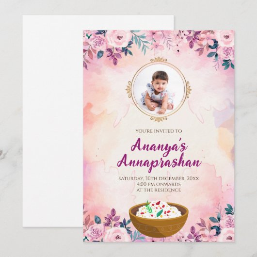 Pasni nodig First Rice voeden ceremonie uitnodigin Kaart (Voorkant / Achterkant)