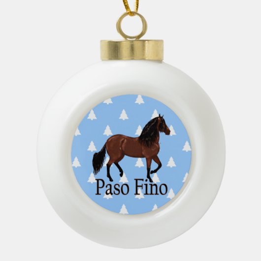 Paso Fino Bay Paard Witte kerstbomen Keramische Bal Ornament (Voorkant)
