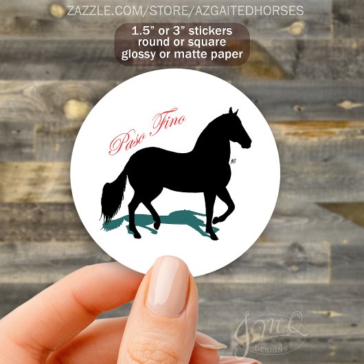 Paso Fino Horse Silhouette Elegant Script Ronde Sticker