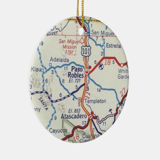 Paso Robles CA  Map Keramisch Ornament (Rechts)