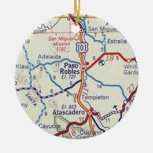 Paso Robles CA  Map Keramisch Ornament (Voorkant)