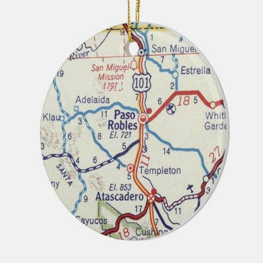 Paso Robles CA  Map Keramisch Ornament (Links)