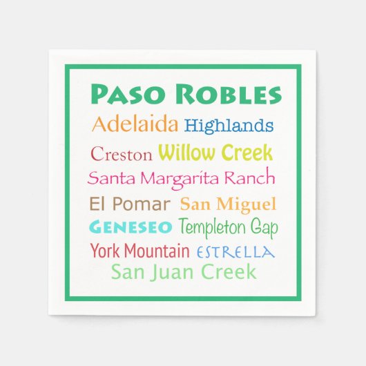 Paso Robles Kleurrijke Witte Wijn Servetten (Voorkant)