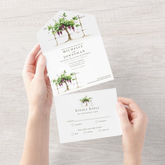 Paso Robles Vineyard Winery Grapevine Wedding All In One Uitnodiging (Afscheurbaar)