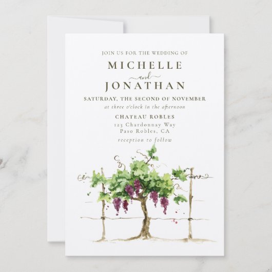Paso Robles Vineyard Winery Grapevine Wedding Kaart (Voorkant)