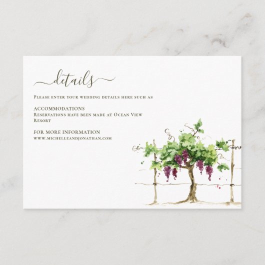 Paso Robles Vineyard Winery Wedding Enclosure Kaar Informatiekaartje (Voorkant)
