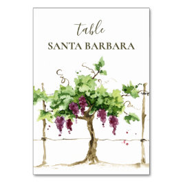 Paso Robles Vineyard Winery Wedding Table Number Kaart