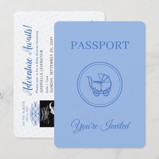 Paspoort Baby shower Adventure wacht uitnodiging (Voorkant / Achterkant)