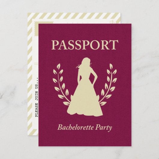 paspoort bachelorette uitnodiging briefkaart (Voorkant / Achterkant)