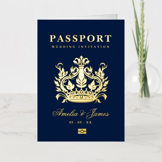 Paspoort Bestemming Bruiloft echte Folie uitnodigi Folie Wenskaart (Voorkant)