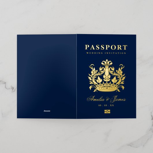 Paspoort Bestemming Bruiloft echte Folie uitnodigi Folie Wenskaart (Buiten Laag)