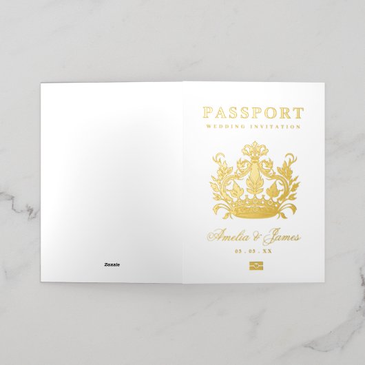 Paspoort Bestemming Bruiloft echte Folie uitnodigi Folie Wenskaart (Buiten Laag)