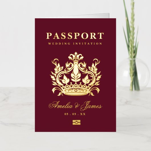 Paspoort Bestemming Bruiloft echte Folie uitnodigi Folie Wenskaart (Voorkant)