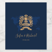 Paspoort Bestemming Bruiloft Gouden Marine Kaart C Wijn Etiket (Enkel label)