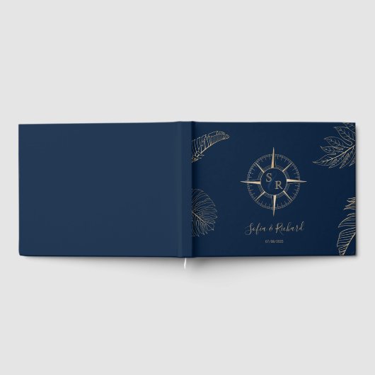 Paspoort Bestemming Bruiloft Palm Kompas Monogram Gastenboek (Volledig)