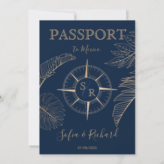Paspoort Bestemming Bruiloft Palm Kompas Monogram Kaart (Voorkant)
