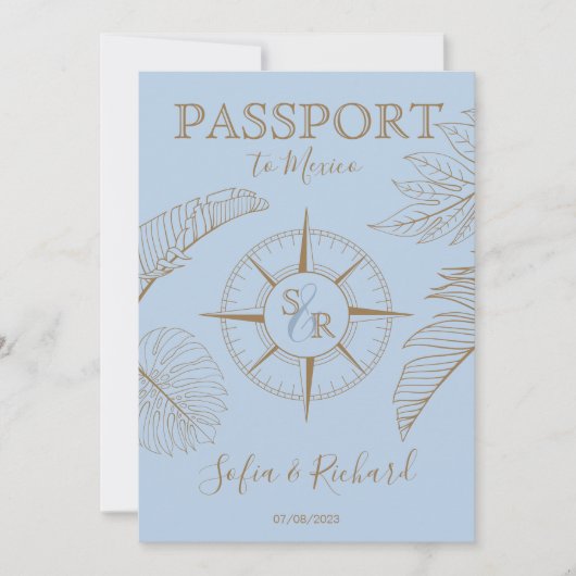 Paspoort Bestemming Bruiloft Palm Kompas Monogram Kaart (Voorkant)