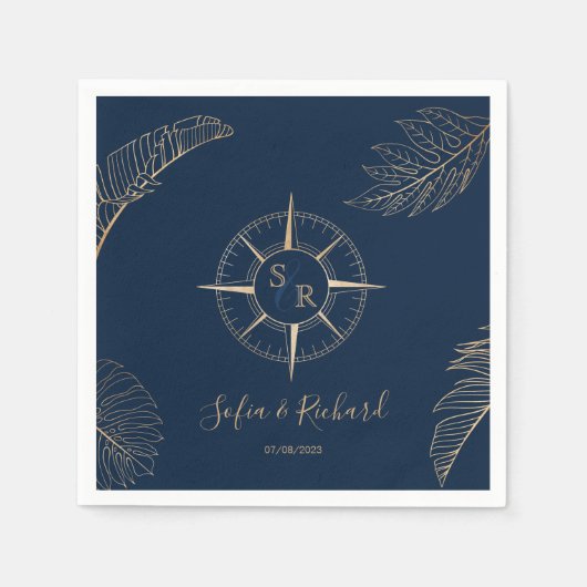 Paspoort Bestemming Bruiloft Palm Kompas Monogram Servet (Voorkant)