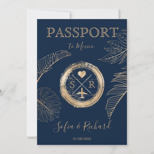 Paspoort bestemming bruiloft Palm Plane Monogram Kaart (Voorkant)