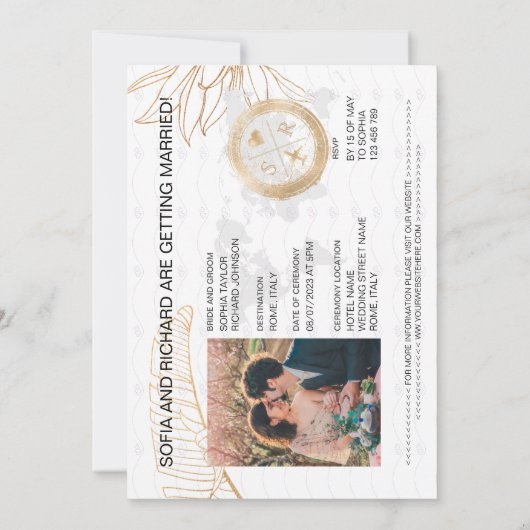 Paspoort bestemming bruiloft Palm Plane Monogram Kaart (Achterkant)