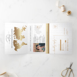 Paspoort Bestemming Bruiloft Wereldkaart Gouden Ma Drieluik Wenskaart