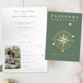 Paspoort bestemming Sage Gold bruiloft uitnodiging