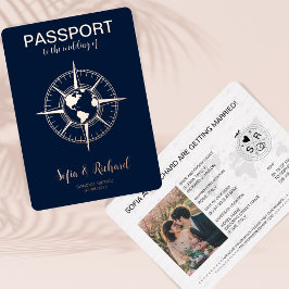 Paspoort Bestemming Trouwdag Goud Folie Wereldkaar Uitnodiging
