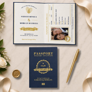 Paspoort Bestemming Trouwdag Monogram Navyblauw