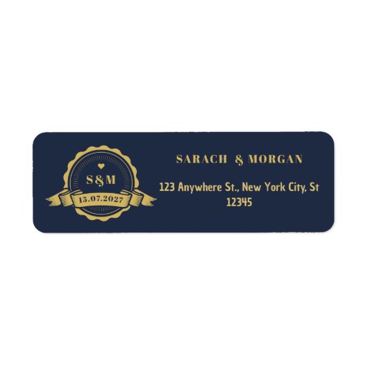 Paspoort Bestemming Trouwdag Monogram Navyblauw Etiket (Voorkant)
