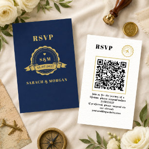 Paspoort Bestemming Trouwdag Monogram RSVP QR-Code Informatiekaartje