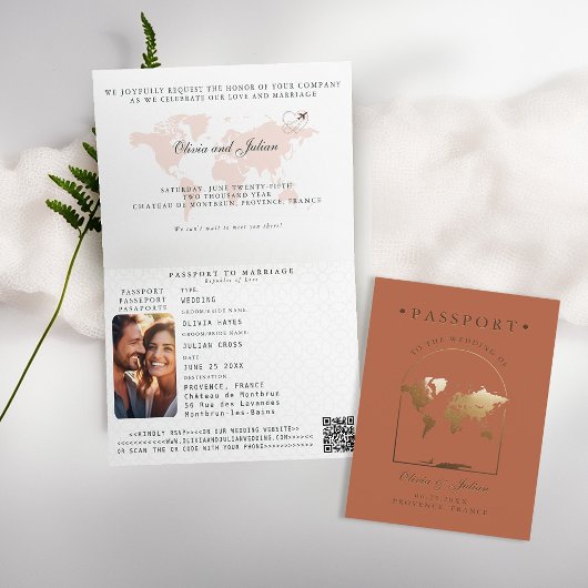 Paspoort Boho Boog Terracotta Trouwreis Bestemming