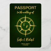 Paspoort Bruiloft Bestemming Goud Kompas Monogram Folie Uitnodiging (Voorkant)