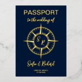 Paspoort Bruiloft Bestemming Gouden Folie Kompas Folie Uitnodiging (Voorkant)