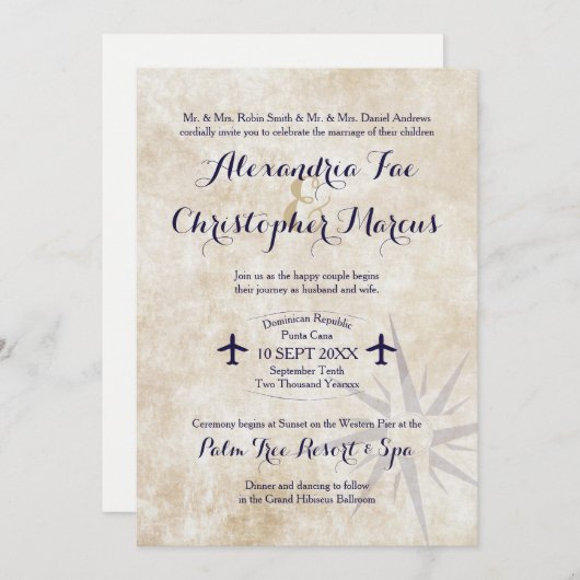 Paspoort Bruiloft Uitnodigen - Bestemming Reizen T Kaart (Voorkant / Achterkant)