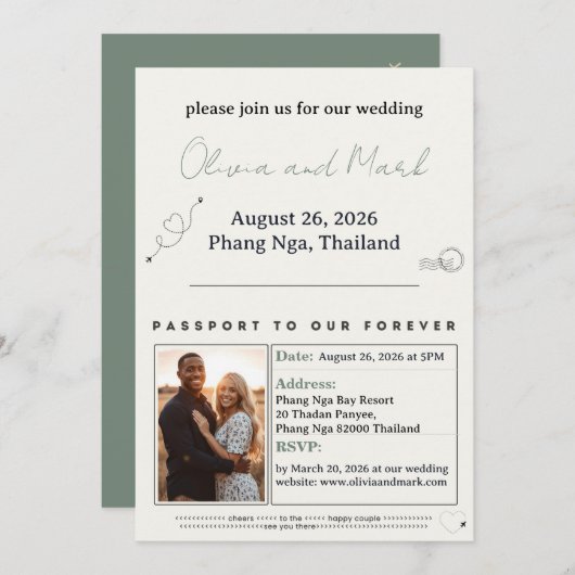 Paspoort bruiloft uitnodiging – Sage & Beige (Voorkant / Achterkant)