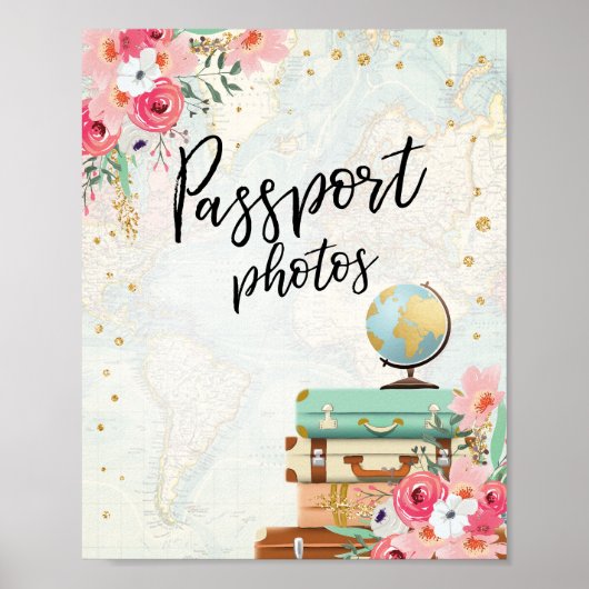 Paspoort Foto's Tafel bord Reis Avontuur Douche Poster (Voorkant)