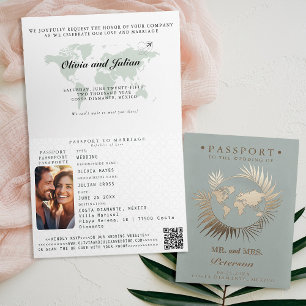 Paspoort Kaart Tropisch blad Bestemming Trouwlocat