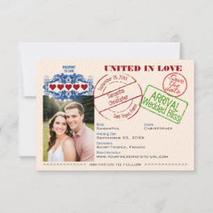 Paspoort naar liefde Cute Bestemming Huwelijk Oran Save The Date