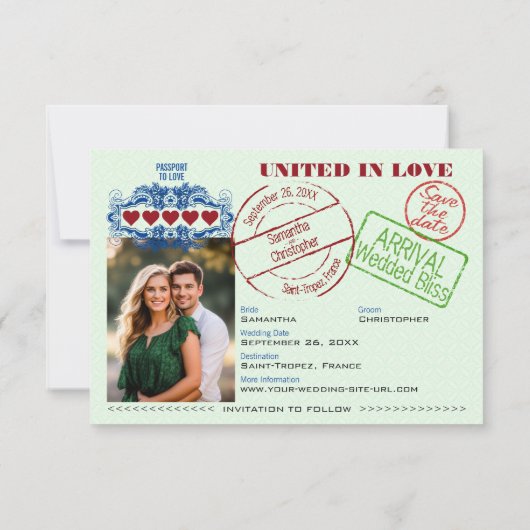 Paspoort naar Liefde Leuke Bestemming Bruiloft Gro Save The Date (Achterkant)